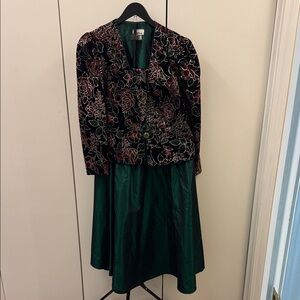 Vintage Petra Black and Green Velvet Floral Jacket with green taffeta skirt